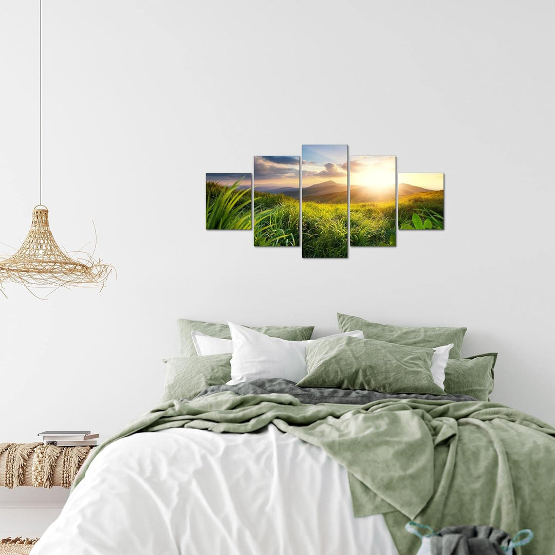 Runa Art Wandbilder Sonnenaufgang Landschaft 5 Teilig Bild auf Vlies Leinwand Deko Schlafzimmer Wohn