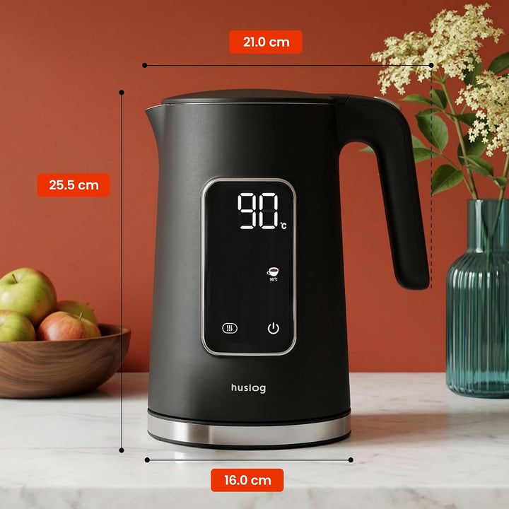 Elektrischer Wasserkocher, Kabellos, 2200W, Touch Panel, 1.7L, Schwarz, Schwarz