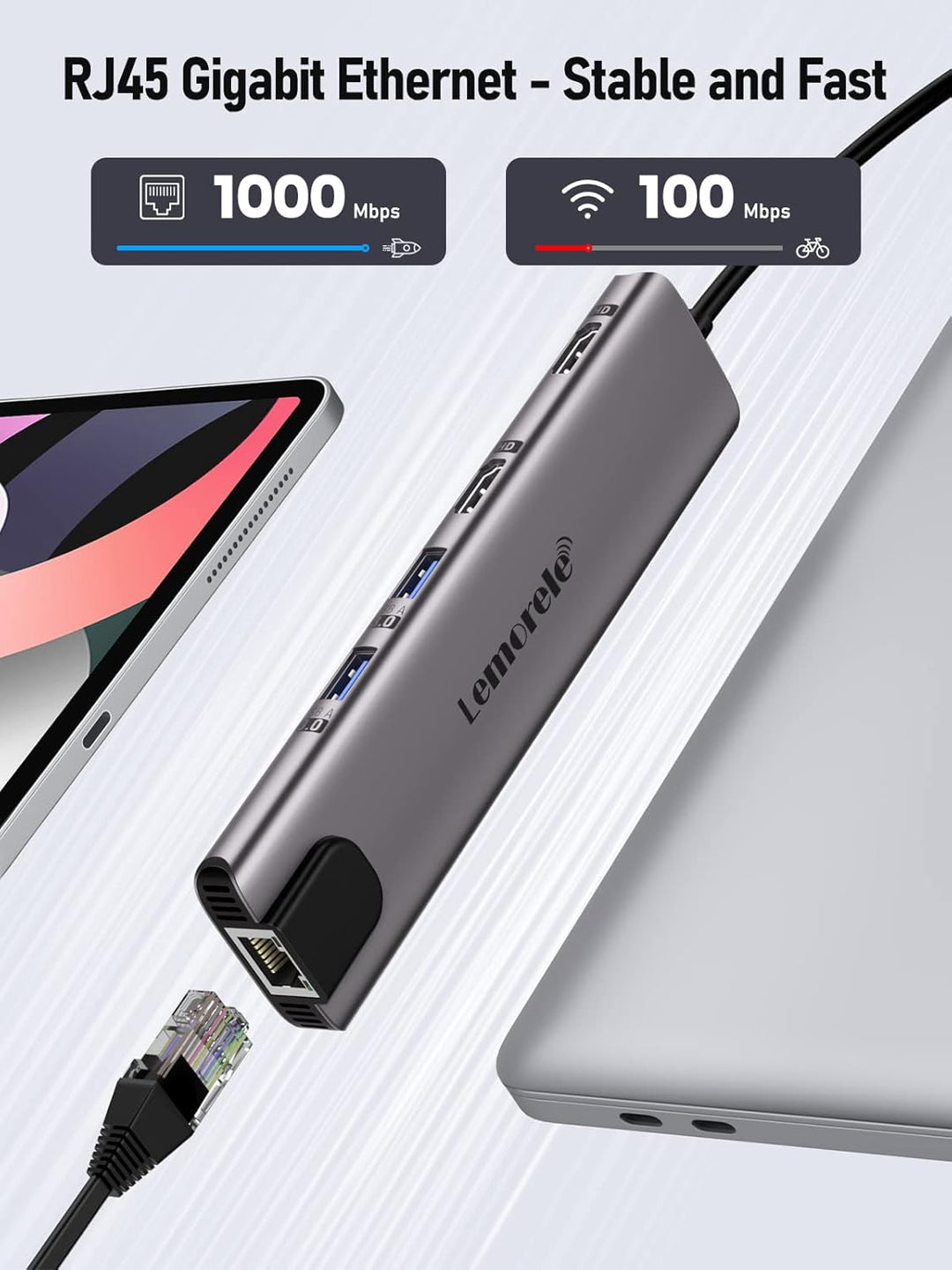 Aluminium Docking Station USB C Hub 2 HDMI, Gigabit Ethernet, 4 USB A, USB C 3.0, PD100W, SD TF, 100