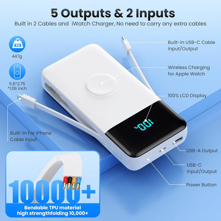 Power Bank 26800mAh USB C 25W PD, QC4.0 Powerbank Schnelles Aufladen mit 2 Kabel (Eingabe &amp; Ausgabe)