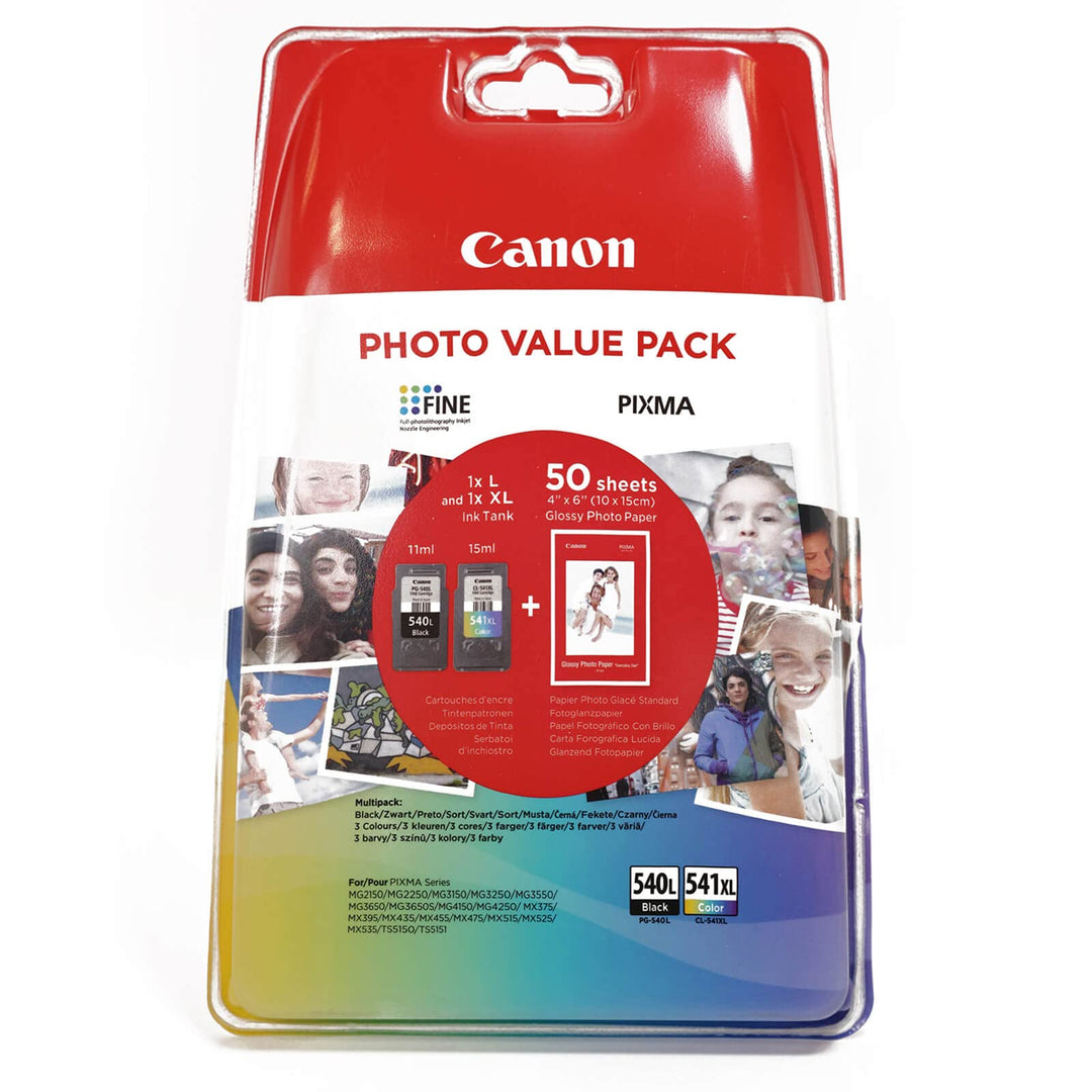 Canon PG-540L/CL-541XL Pack de PG-540L Plus CL-541XK Plus 50 Feuilles Papier Photo 10x15 (Emballage