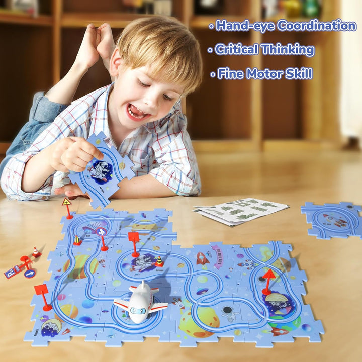 YOOYID Puzzle Track Spielzeug mit Flugzeug Schienenfahrzeug für Kinder Alter 3-5, Kleinkind Puzzle T