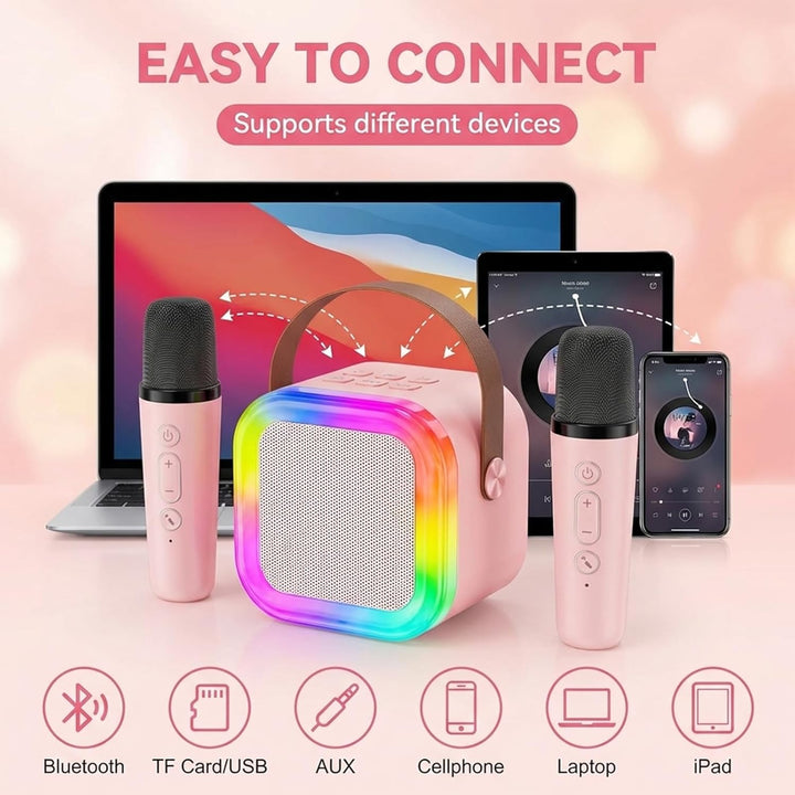 Karaoke Maschine mit 2 Funkmikrofonen, Tragbarer Bluetooth 5.0 Lautsprecher mit 360° Sound, 5 Stimmv