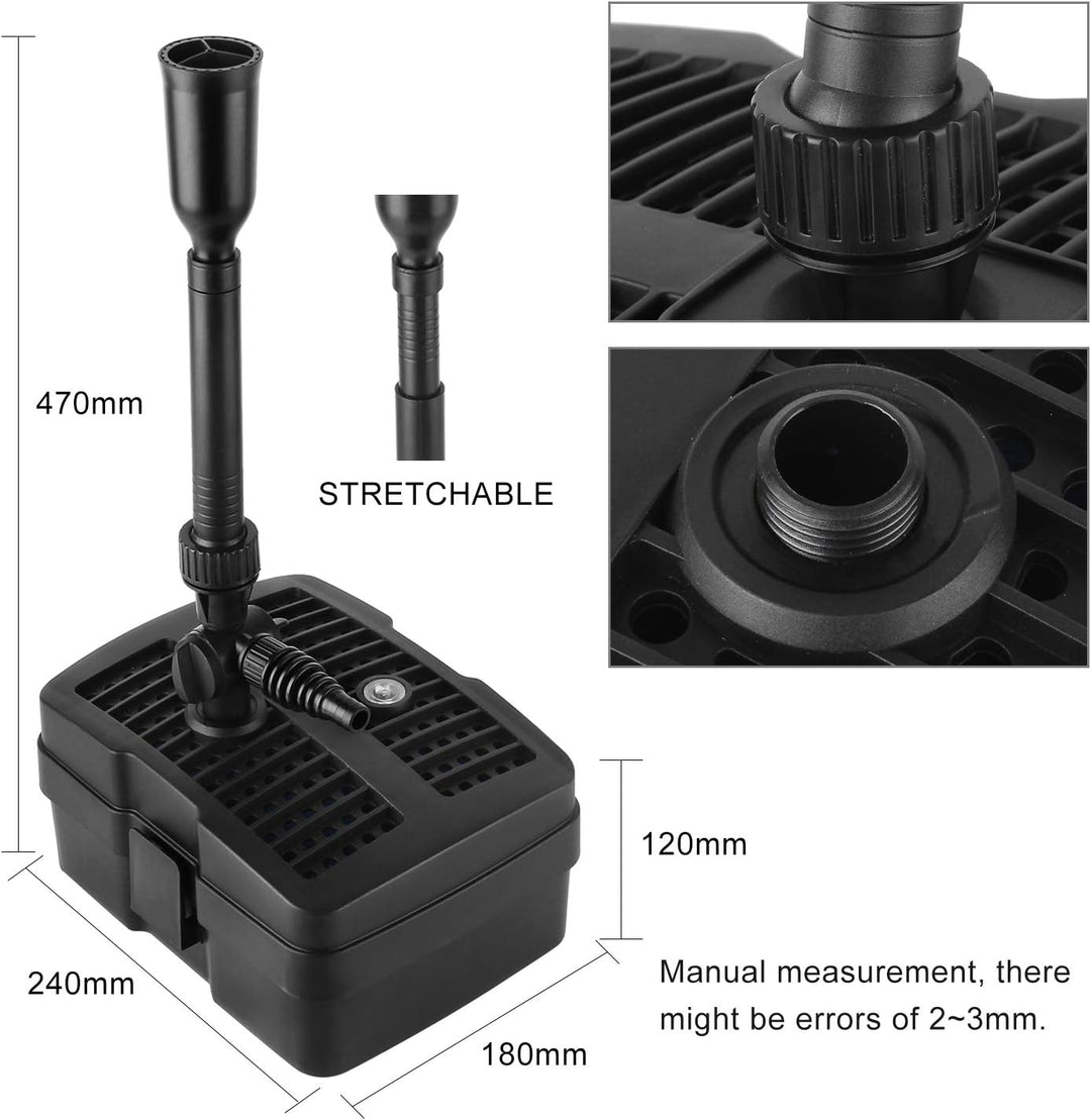 YAOBLUESEA 4 in 1 Teichpumpe Springbrunnenpumpe mit Filter UV-Klärer,Wasserspielpumpe Bachlaufpumpe,