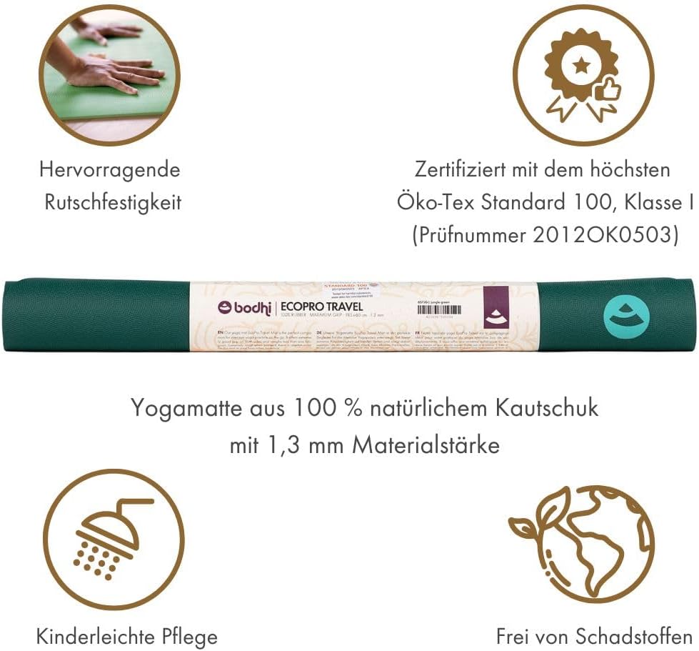 Bodhi Yogamatte ECO PRO Travel | Superleicht & Faltbar | Extrem Rutschfester Naturkautschuk | Ökolog