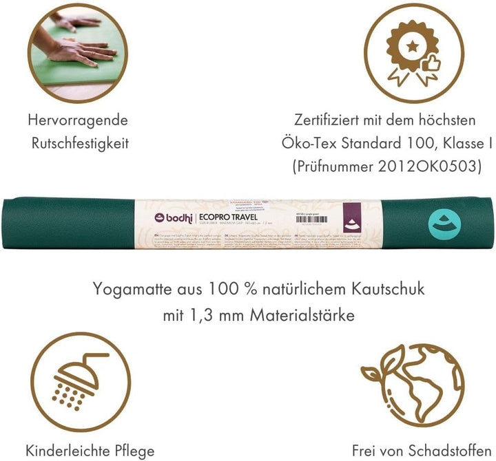 Bodhi Yogamatte ECO PRO Travel | Superleicht & Faltbar | Extrem Rutschfester Naturkautschuk | Ökolog