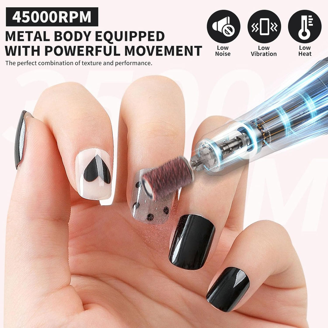 Elektrischer Nagelfräser Professionell, 45000 U/min,Tragbare Nagelfeile für Acrylnägel Gelnägel, mit