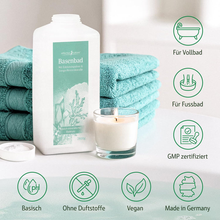 effective nature Basenbad - basisches Badesalz mit Sango-Meereskoralle & Edelsteinpulver - ergiebige