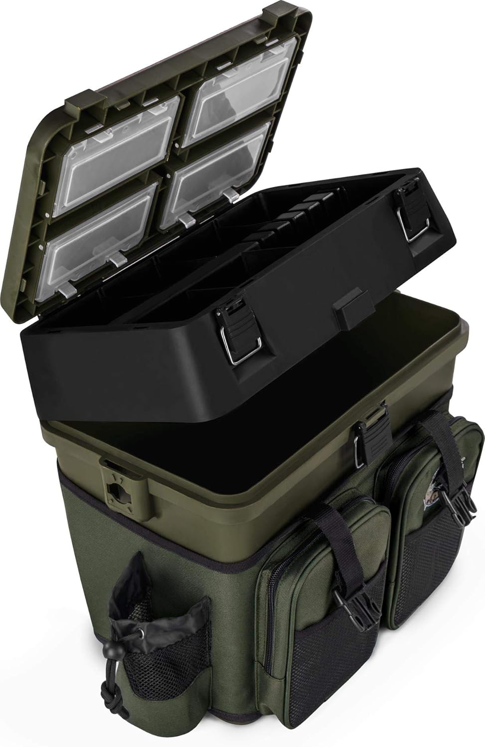 Sitzkiepe Angelobox Angel-Sitzbox Angelrucksack Angeltasche Angelkoffer Angler-Gerätekasten mit 4 Ta