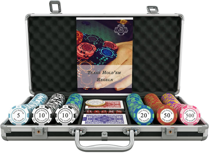 Bullets Playing Cards | Pokerkoffer „Carmela“ mit 300 Clay Pokerchips 14g | Pokerset mit Karten, Wür
