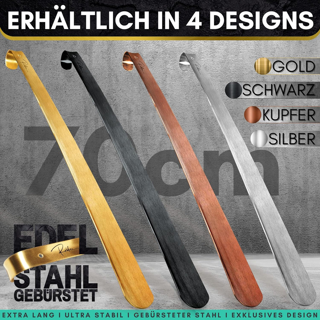 Robfox 70cm Schuhlöffel I extra stabiler Schuhanzieher aus gebürstetem Stahl I 70 cm lange Schuhanzi