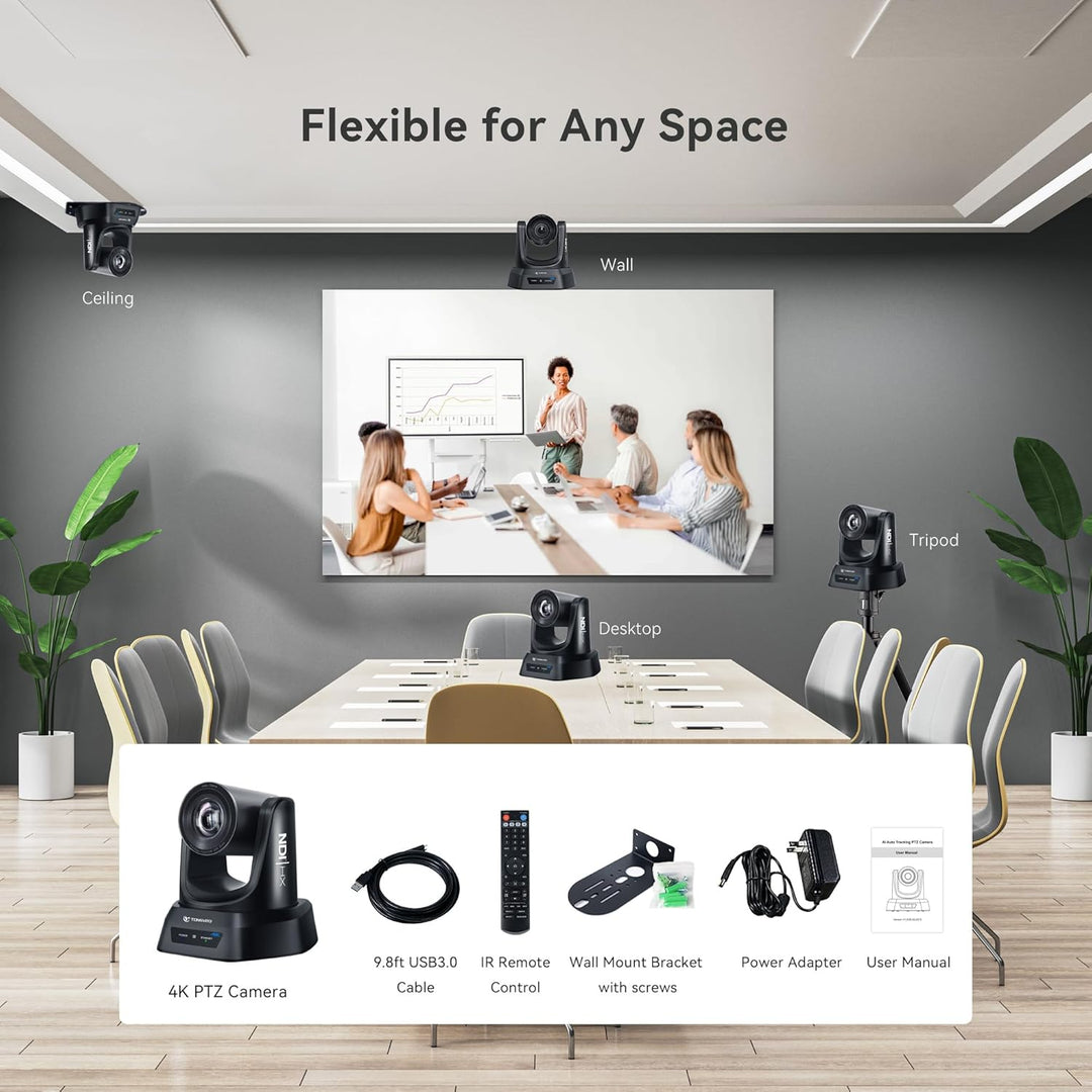 TONGVEO 4K NDI PTZ Kamera mit KI-Auto-Tracking 20-Fach optischem Zoom HDMI IP Live-Streaming SDI USB
