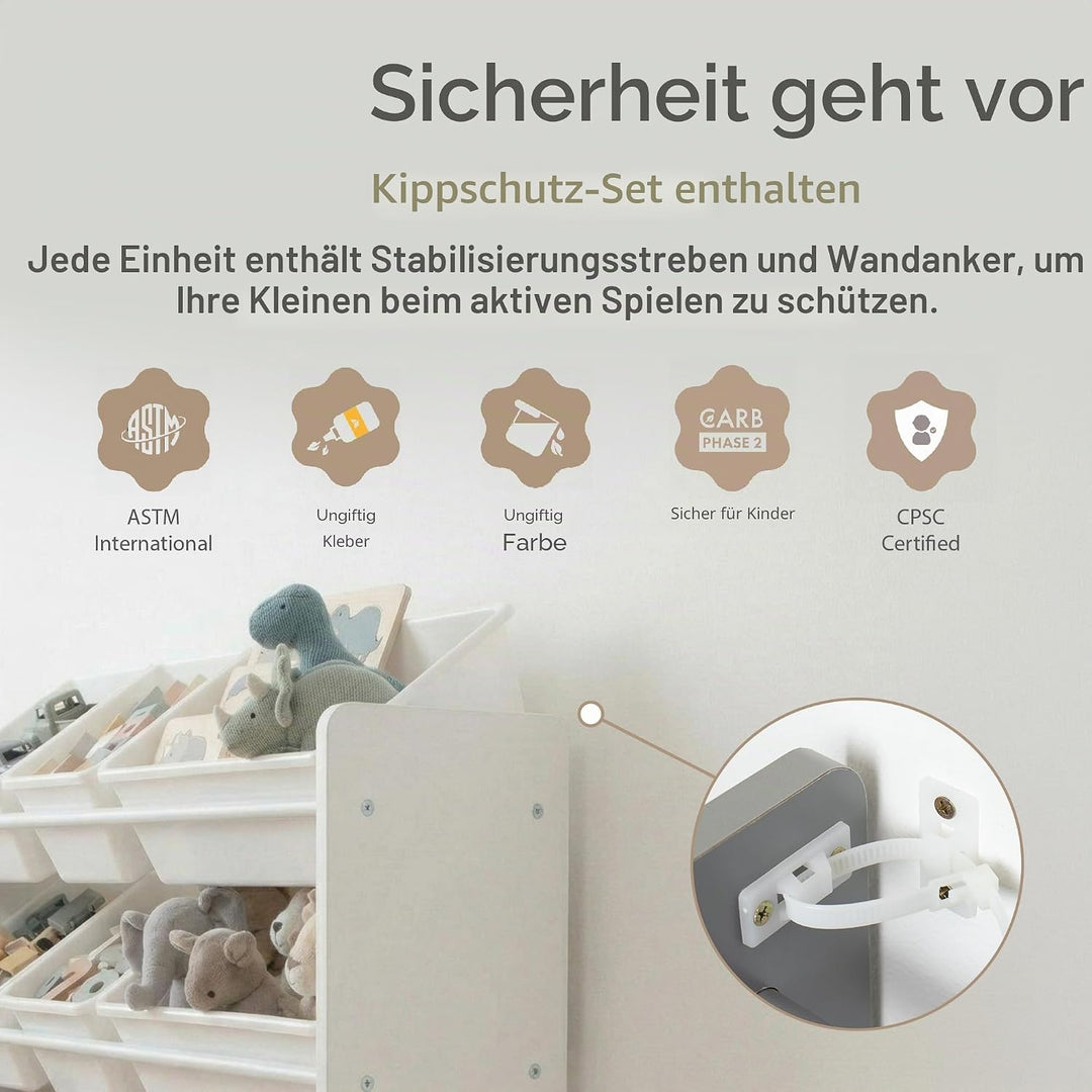 Humble Crew WO565 Kinderregal - Spielzeugregal-Organizer aus Holz mit 12 Aufbewahrungsboxen, Weiss/W