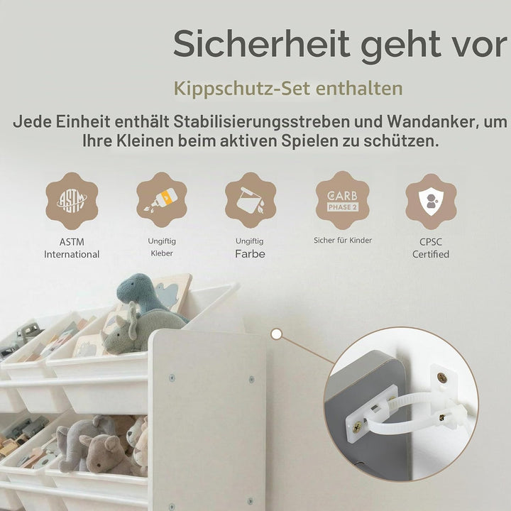 Humble Crew WO565 Kinderregal - Spielzeugregal-Organizer aus Holz mit 12 Aufbewahrungsboxen, Weiss/W