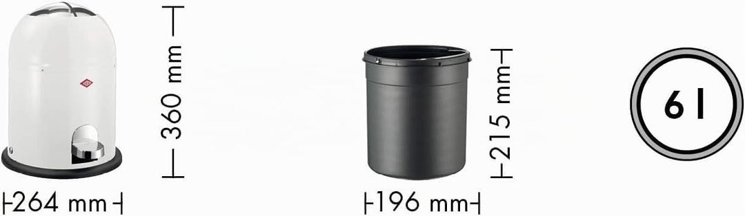 WESCO Mini Master Kosmetikeimer in der Farbe weiss, pulverbeschichtetes Stahlblech, 6 Liter Volumen,