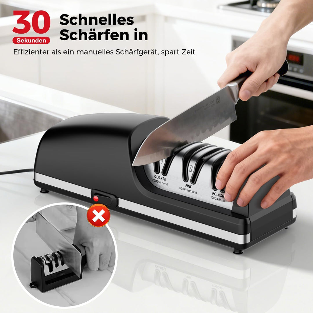 Professioneller Elektrischer Messerschärfer | Austauschbare Schleifköpfe | 100% Diamant-Schleifmitte