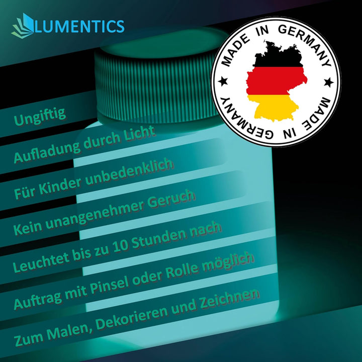 lumentics Premium Leuchtfarbe GrünBlau 100g - Im Dunkeln leuchtende Malfarbe, Nachleuchtfarbe, nachl