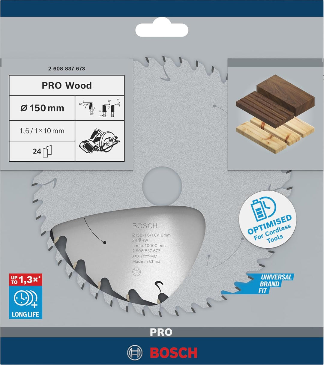 Bosch Accessories 1x Kreissägeblatt Standard for Wood (Holz, Sägeblatt Ø 150 x 10 x 1,6 mm, 24 Zähne