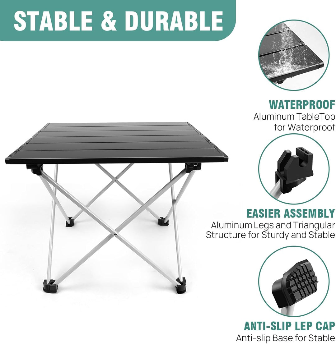 AUTOFU Kleiner Campingtisch, kompakt, Strandtisch, tragbar, zusammenklappbar, Aluminium, leicht, zus