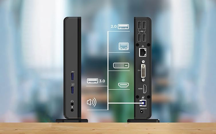 ICY BOX Laptop Docking Station (11-in-1) für 2 Monitore (1x HDMI & 1x DVI) mit USB 3.0, 6-fach USB H