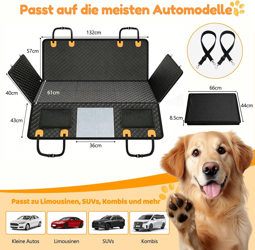 Hundedecke Auto Rückbank mit Hartbodenplatte, Hunde Autositz Rückbank | 600D Oxford, 40% Mehr Platz,