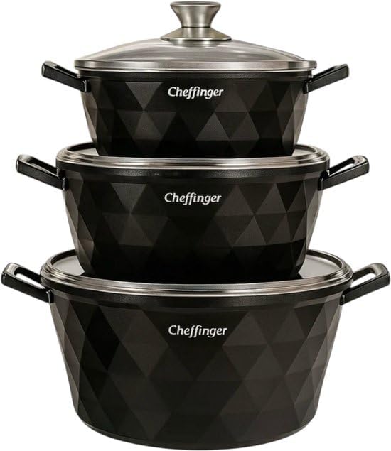 Cheffinger Diamond Line Topfset 6-teilig, Schwarz
