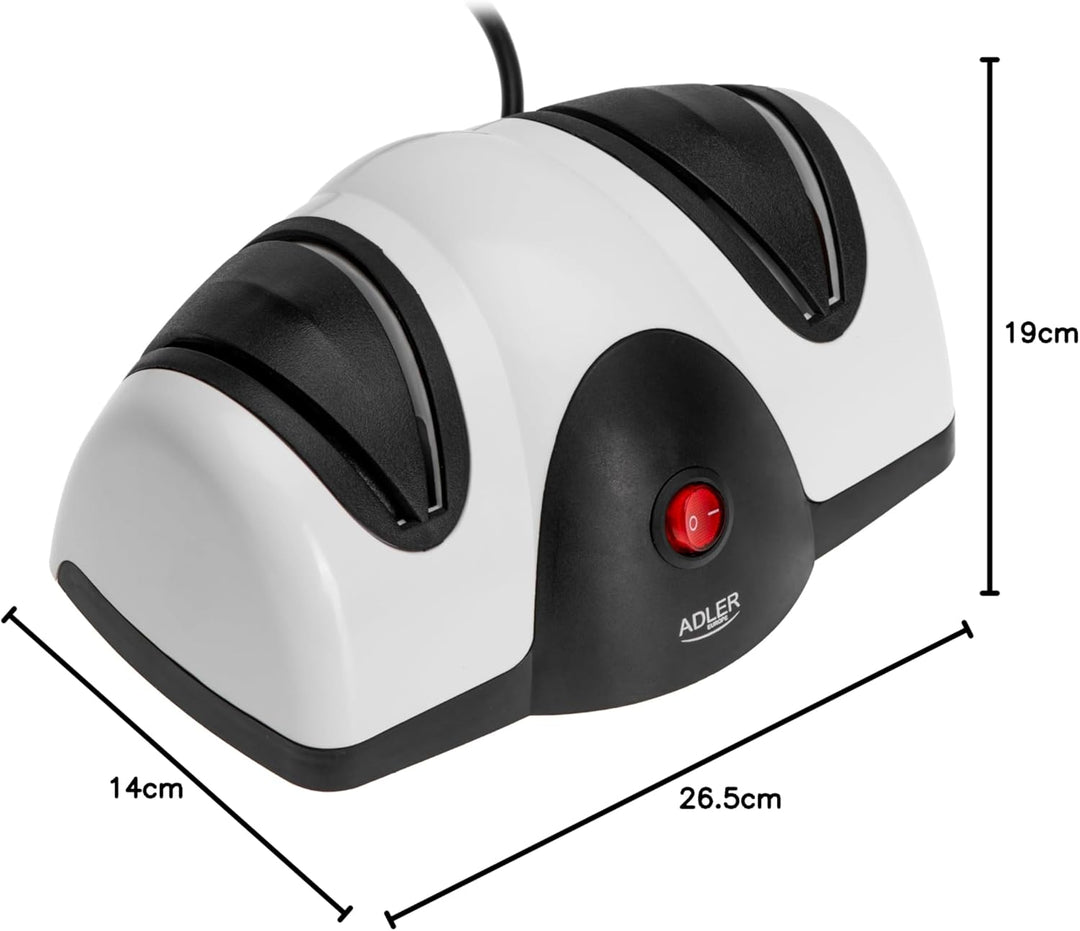 Adler AD 4518 Elektrischer Messerschärfer, 2 in 1, Schärfen und Polieren, 60 W, Weiss und Schwarz