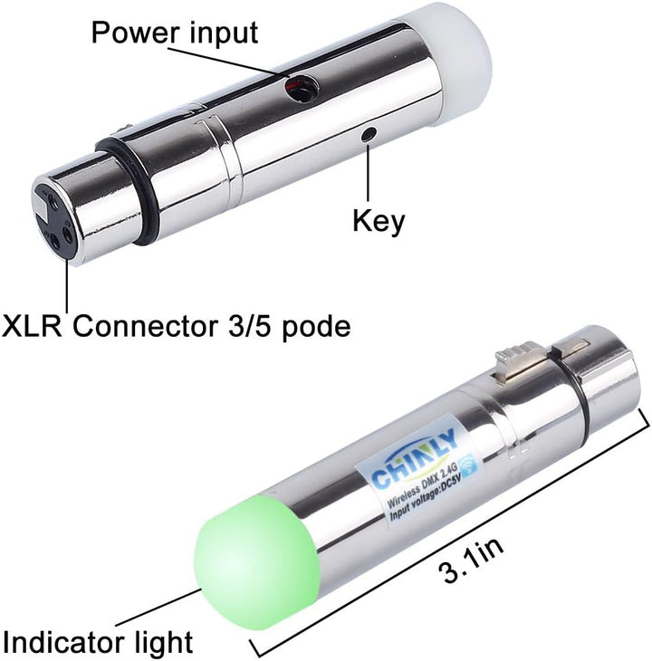 CHINLY 4pcs DMX512 2,4G ISM Kabelloser XLR-Sender/Empfänger männlich/weiblich LED-Lichtsteuerung Kur