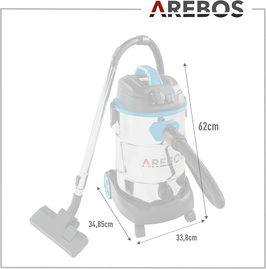 Arebos Industriestaubsauger 1600W | Nass- &amp; Trockensauger | Aschesauger für Kamin &amp; Grill | Mehrzwec