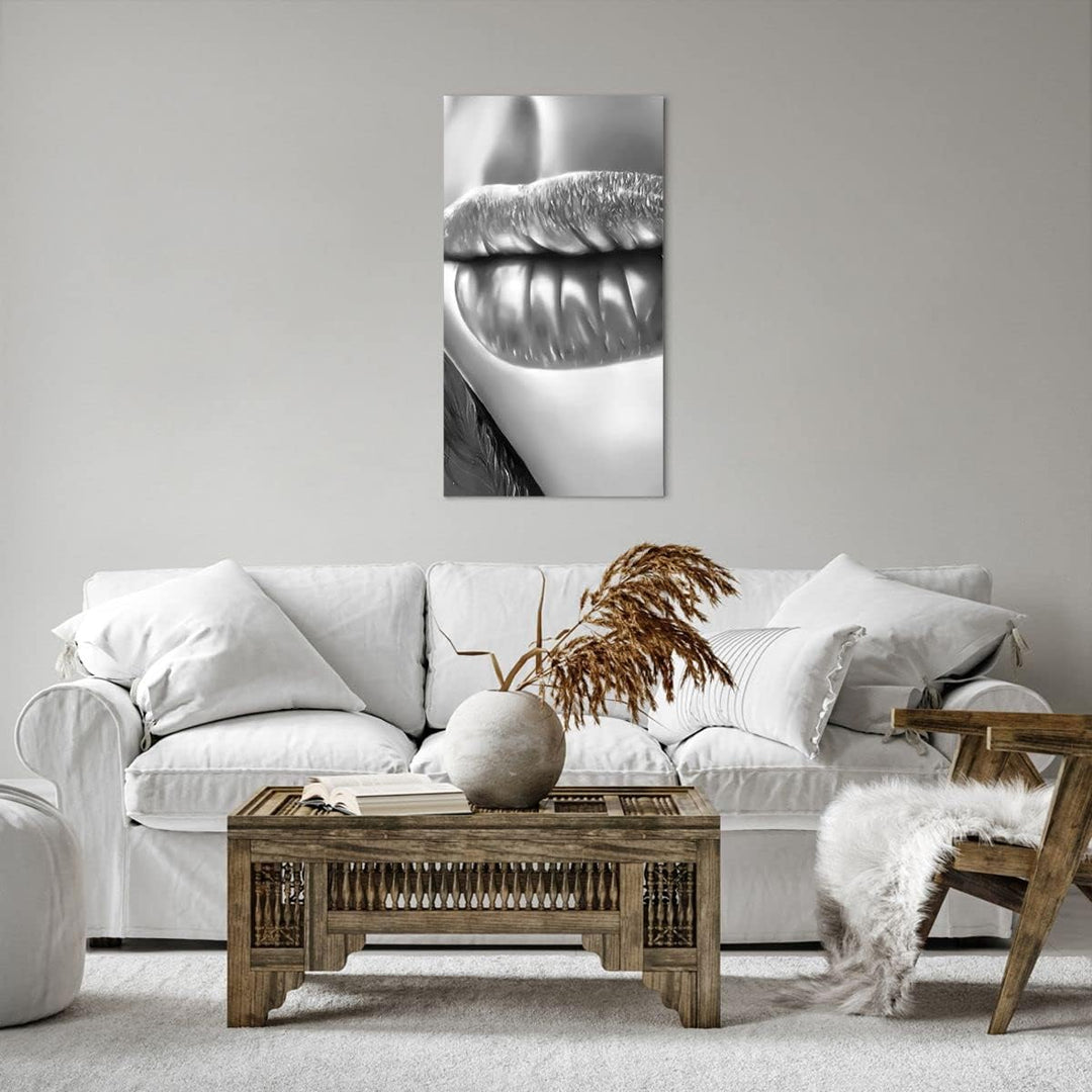 Bilder auf Leinwand 55x100cm Leinwandbild mit Rahmen Lippen Gesicht weiblich Lippenstift Gross Wandd