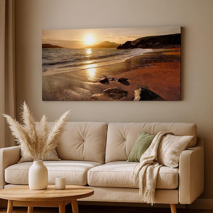 Wandbilder Dekoration Wohnzimmer Strand Wolken Abend Küste Panorama Bilder auf Leinwand 120x50cm Lei