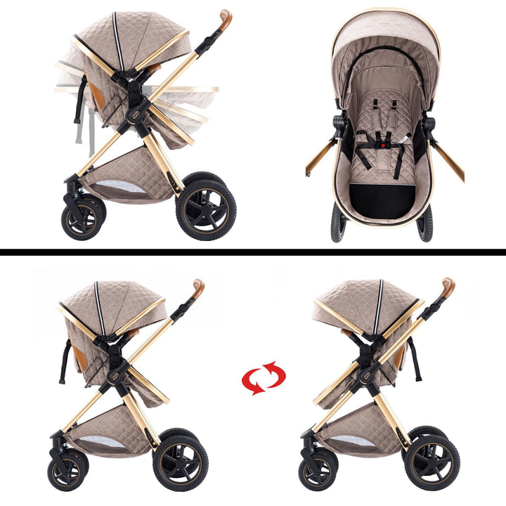 BEBBY 3-in-1 Kinderwagen KombiKinderwagen-Set 2-in-1 Buggy faltbar Luxus Hochlandschaft Neugeborenes