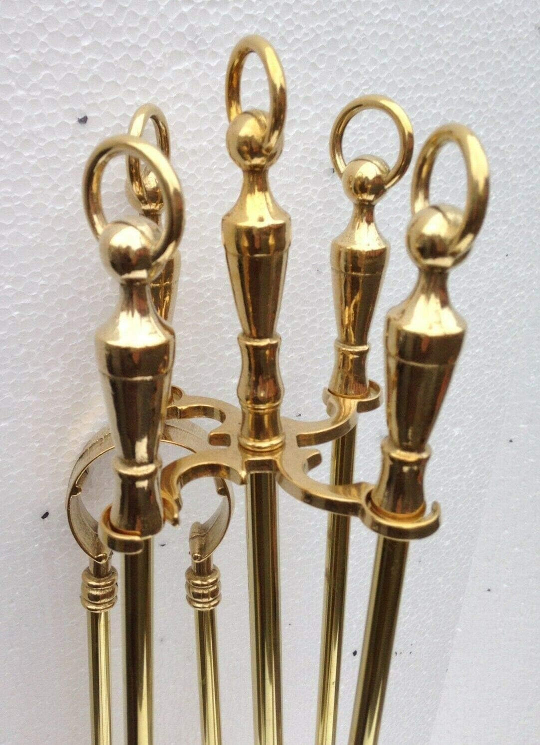 Kaminbesteck Messing Kaminbesteck Runde Ring Kamingarnitur 70cm poliertes Messing Gold Kaminset 8208