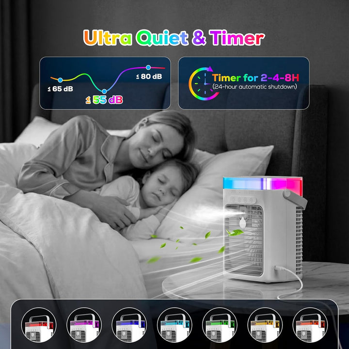 Tragbares Klimagerät, 3-in-1 Verdunstungskühler mit 3 Geschwindigkeiten & 2 Nebelmodi, 1000ml Mini K