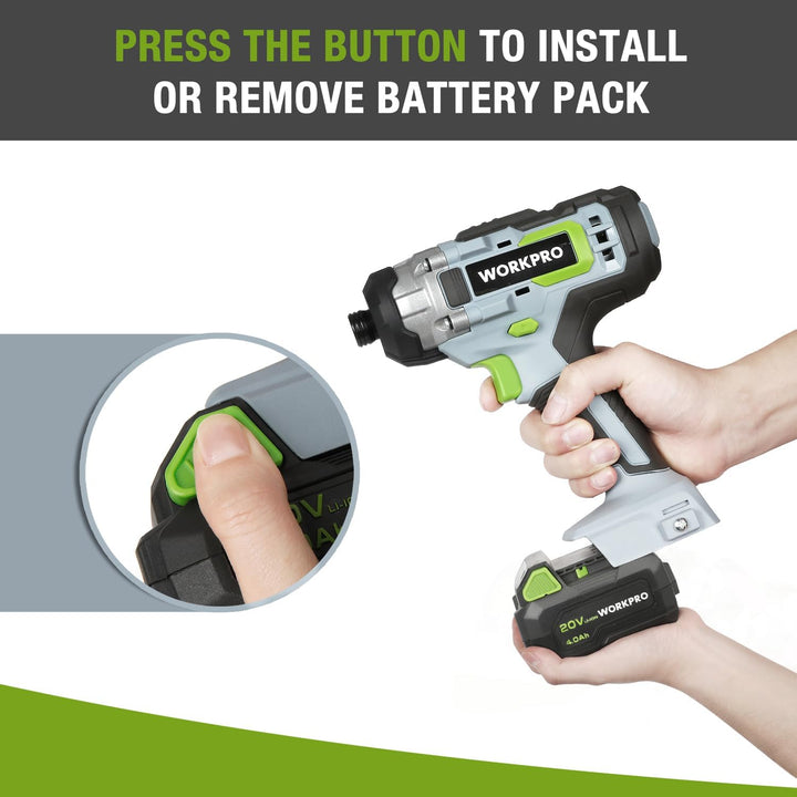 WORKPRO Lithium-Ionen-Akku 20 V 4,0 Ah für kabellose Werkzeuge, 4,0 Ah