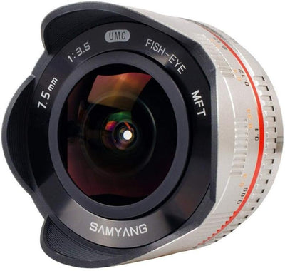 Samyang 7.5mm F3.5 UMC Fish-eye MFT für Micro Four Third, Silber silber Micro Four Thirds, silber Mi