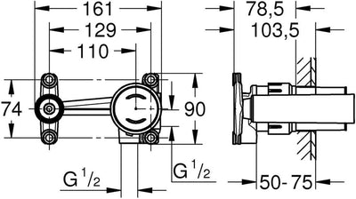 GROHE Joystick - Unterputz- Einbaukörper (für 2-Loch Waschtischarmatur, Wandeinbau, mit Dichtmansche