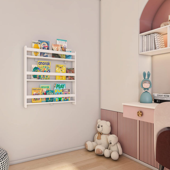 VCM Holzregal hängend | platzsparendes Kinder Regal | Masse: H. 80 x B. 70 x T. 10 cm | Elegantes Re