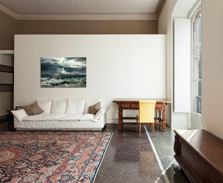 Paul Sinus Art 120x80cm - WANDBILD Ozean Unwetter Wellen Sturm - Leinwandbild auf Keilrahmen modern