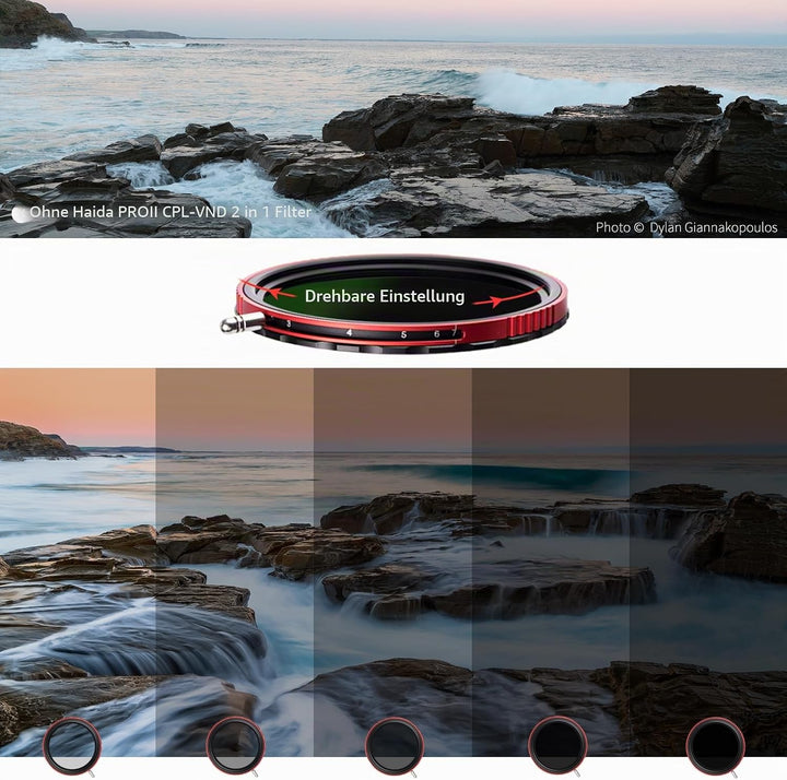 Haida CPL + VND 2-in-1 Filter 82mm - Polarisationsfilter variabler ND-Filter 3-7 Stopps ND8 ND16 ND3