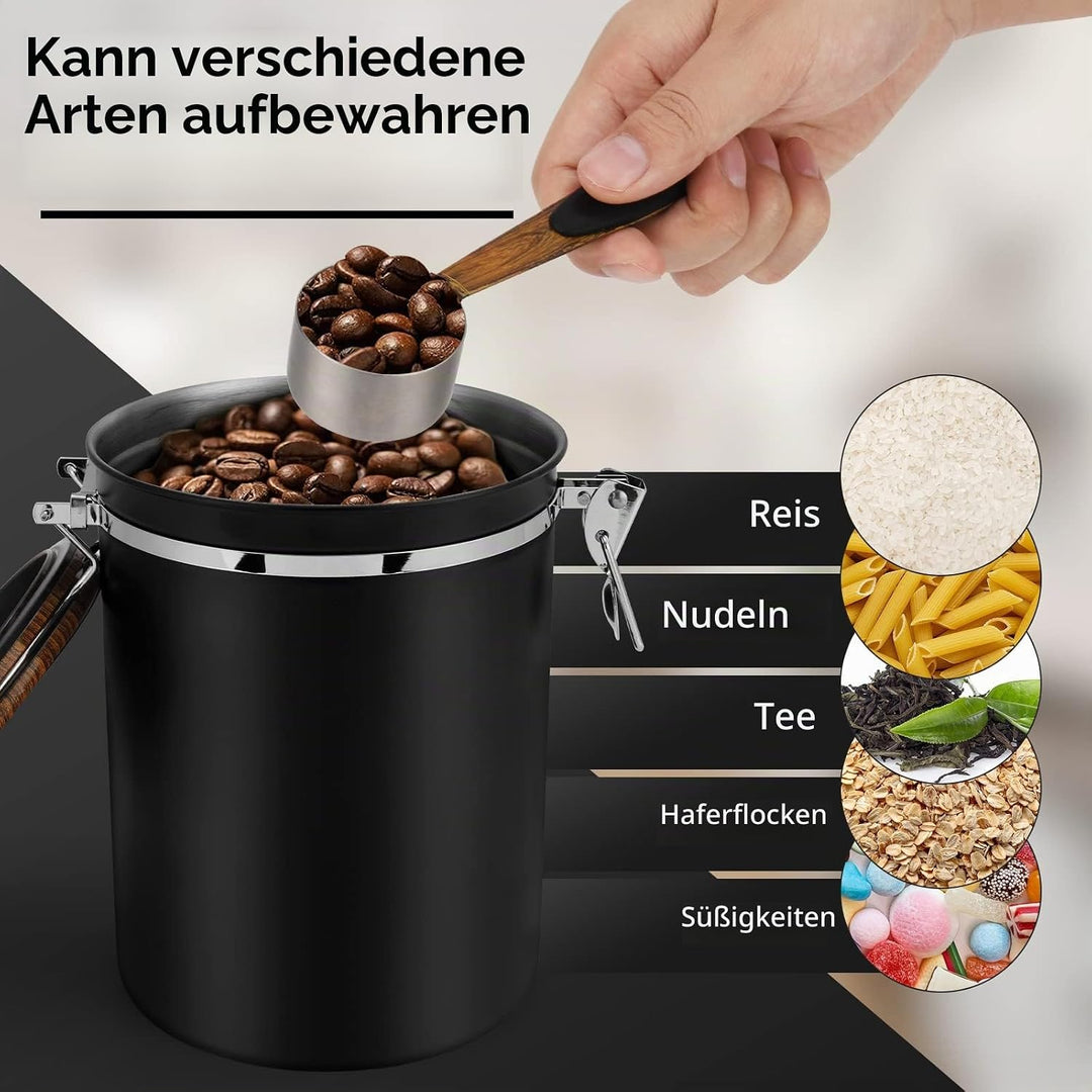 ZWOOS Kaffeedose Luftdicht 1kg Bohnen - Kaffeebohnen Behälter aus Edelstahl mit Messlöffel Deckel au