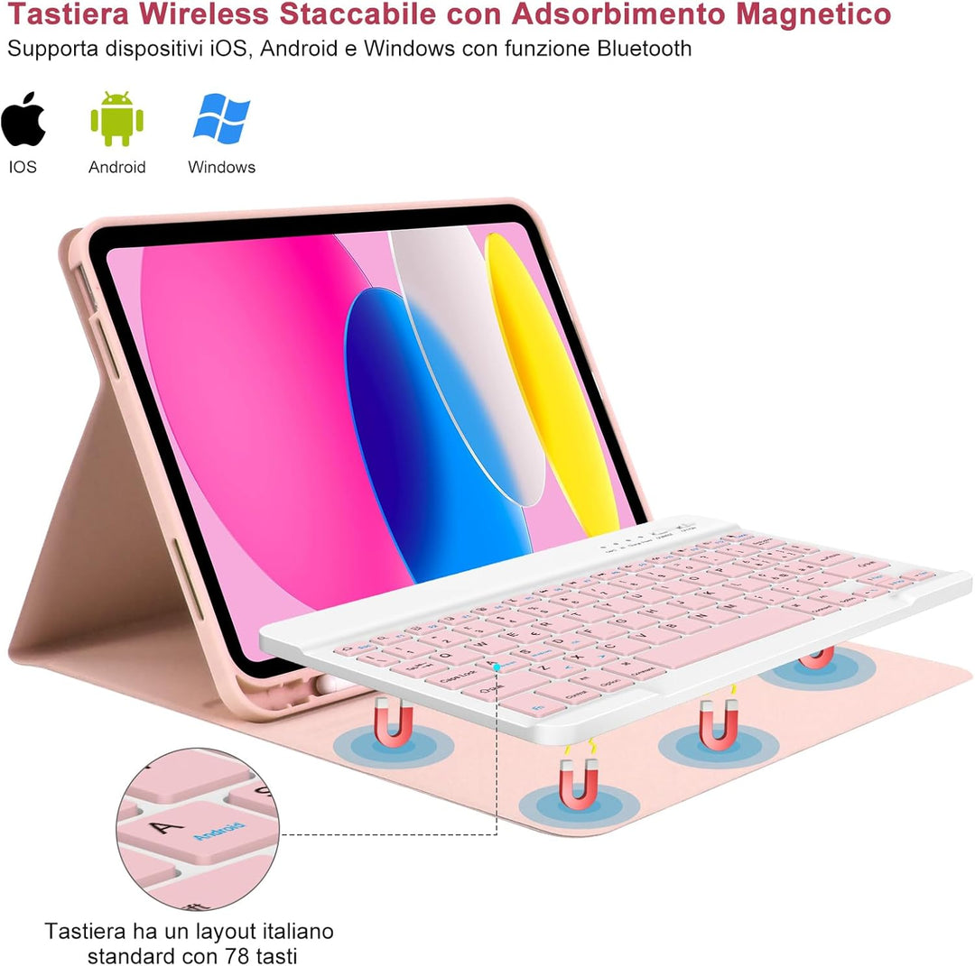 TQQ Hülle mit Tastatur für iPad A16 11 Generation 2025/10 Generation 2022(11/10.9 Zoll), Abnehmbare