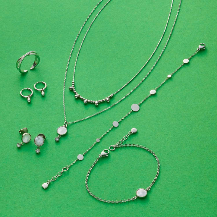 Leonardo Ciao Arida Silbernes Damen Ohrstecker Set aus Edelstahl mit Perlmutt Plättchen und Glaskris