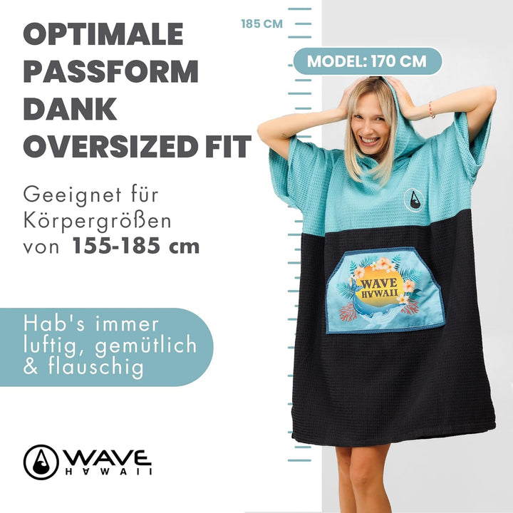 WAVE HAWAII Travel Poncho Pahoa S/M Surfponcho Duschponcho Umkleidehilfe 100% Baumwolle für Damen He