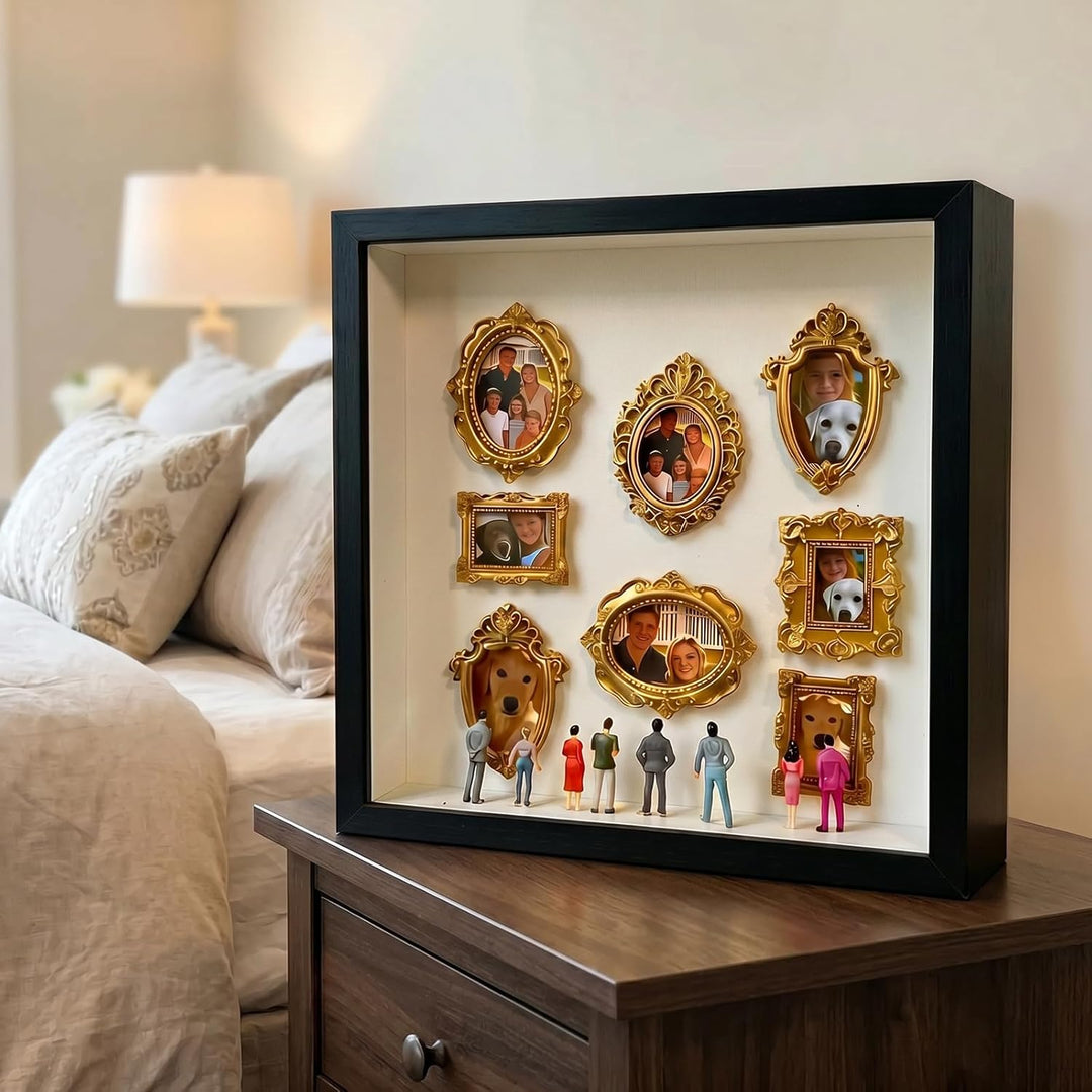 DIY Mini Museum Silhouette Box, Mini Figuren Menschen Museum Mit 8 Figuren, 8 Gold Rahmen für Hochze