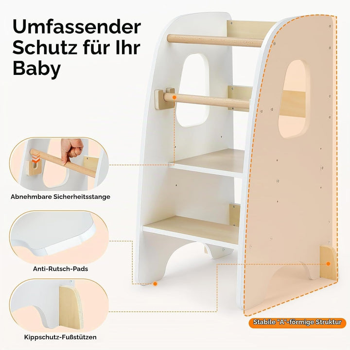 Ezebaby Lernturm ab 1 Jahr, Learning Tower, Höhenverstellbar Montessori Lernturm mit Kippschutz, Abn