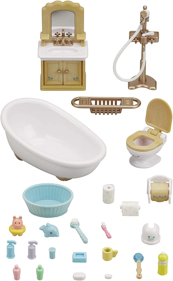 SYLVANIAN FAMILIES 5655 Schokoladenhasen Familie NEU & - 5286 - Badezimmer im Landhausstil, klein Bu