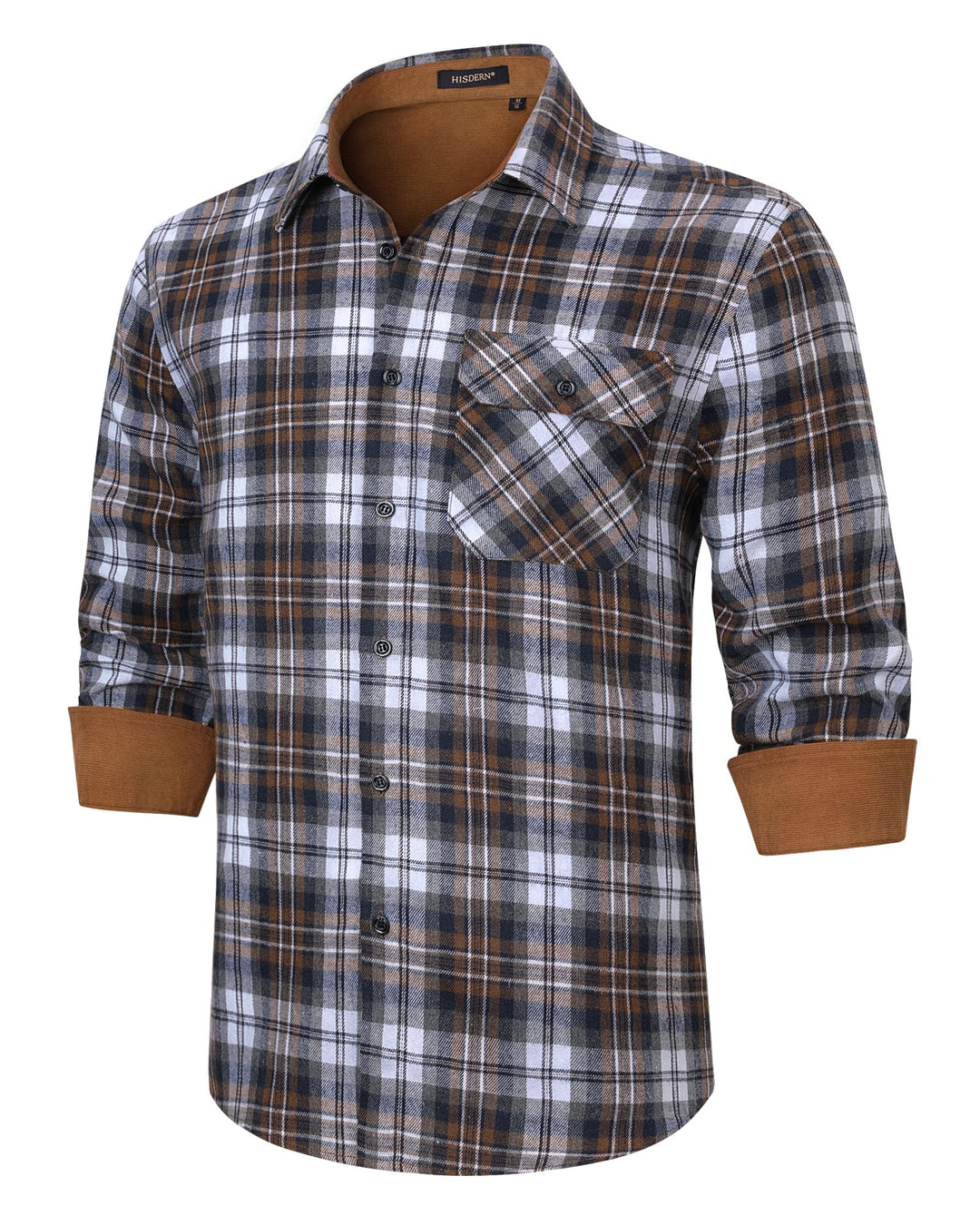 HISDERN Flanellhemd Herren Karierte Hemden Herren Langarm Button Down Baumwolle Holzfällerhemd Regul