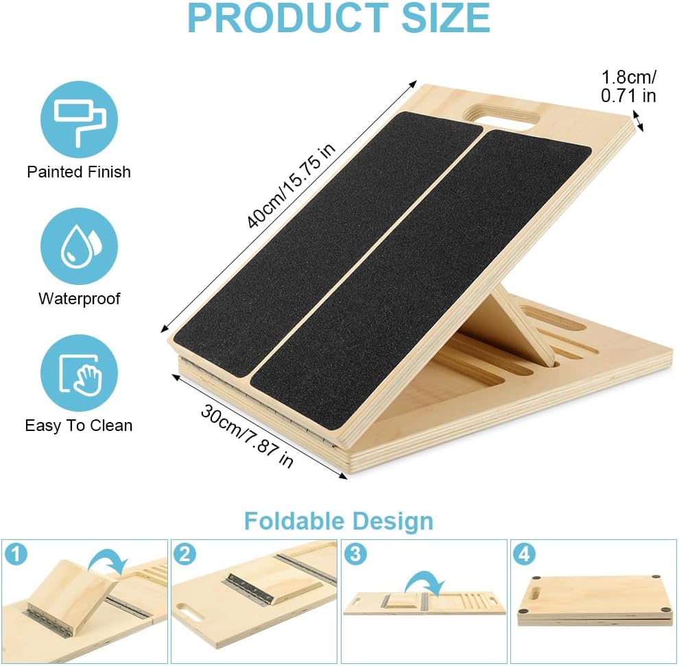 Tragbares Schrägbrett aus Holz, Wadendehner Balance Board, Klappbares Slant Board mit Einstellbarem