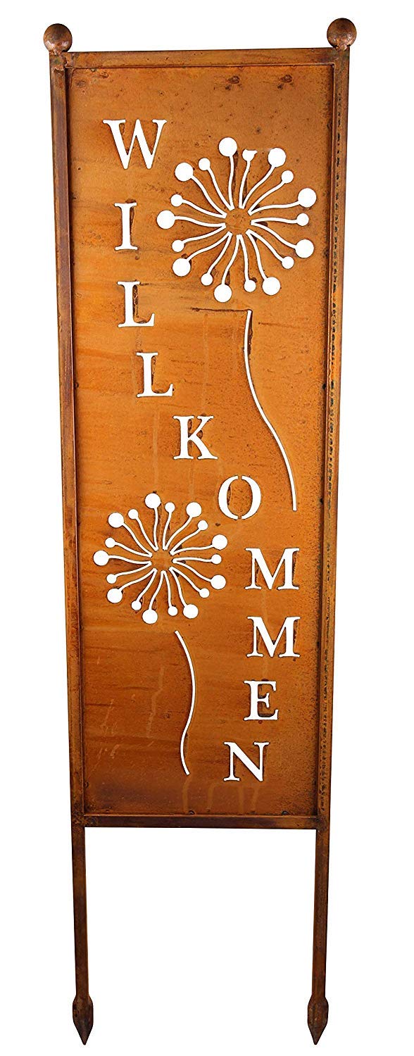 Bornhöft Schild/Spruchtafel Gartenschild Edelrost Rost zum Einstecken rostige Gartendeko (Willkommen